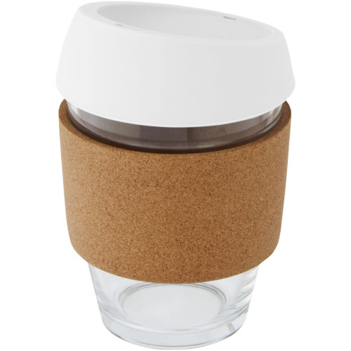 Lidan 360 ml borosilicate glass tumbler with cork grip and silicone lid