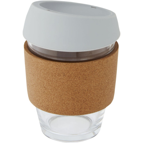 Lidan 360 ml borosilicate glass tumbler with cork grip and silicone lid