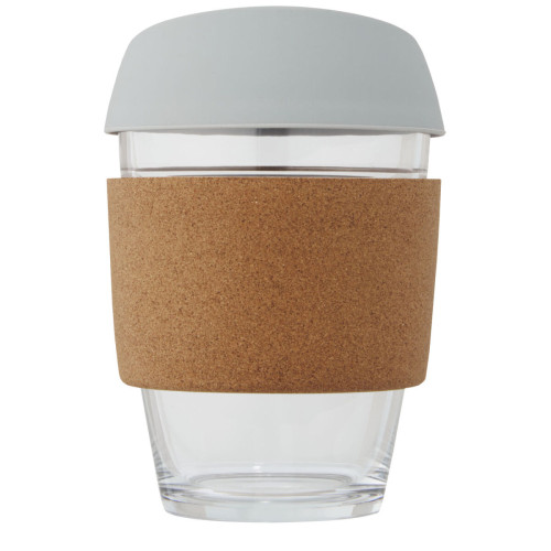 Lidan 360 ml borosilicate glass tumbler with cork grip and silicone lid