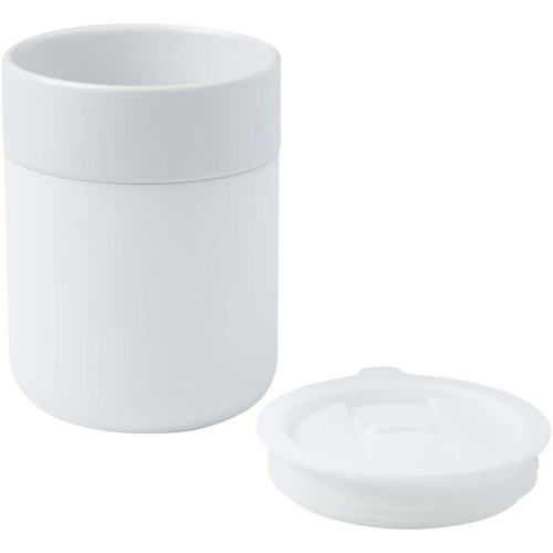 Java 330 ml ceramic tumbler with silicone wrap and plastic lid
