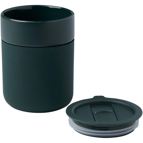 Java 330 ml ceramic tumbler with silicone wrap and plastic lid