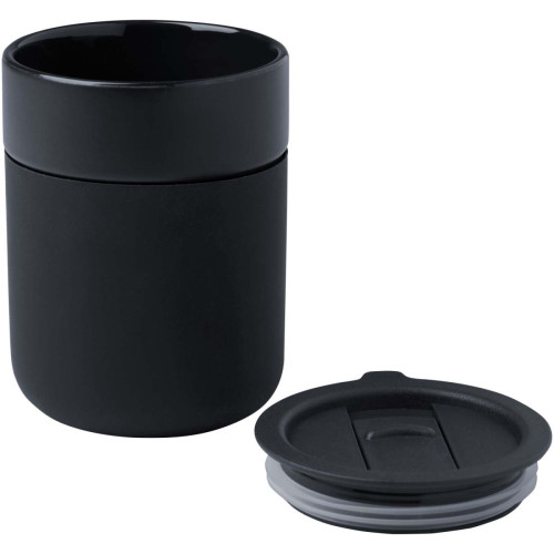Java 330 ml ceramic tumbler with silicone wrap and plastic lid