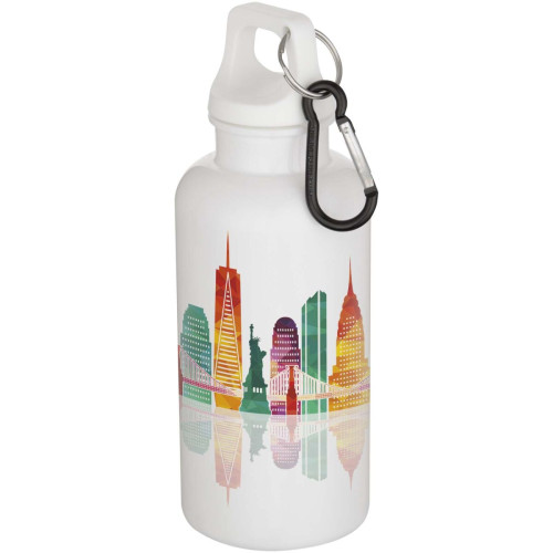 Oregon 400 ml solid colour RCS recycled plastic water bottle with carabiner