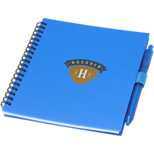 Niove recycled plastic soft cover notebook and ballpoint pen set (blue ink)
