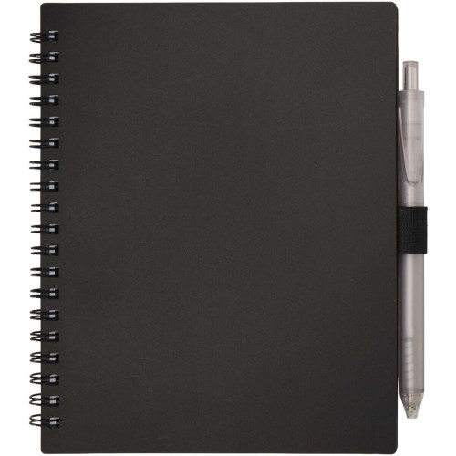 Niove recycled plastic soft cover notebook and ballpoint pen set (blue ink)
