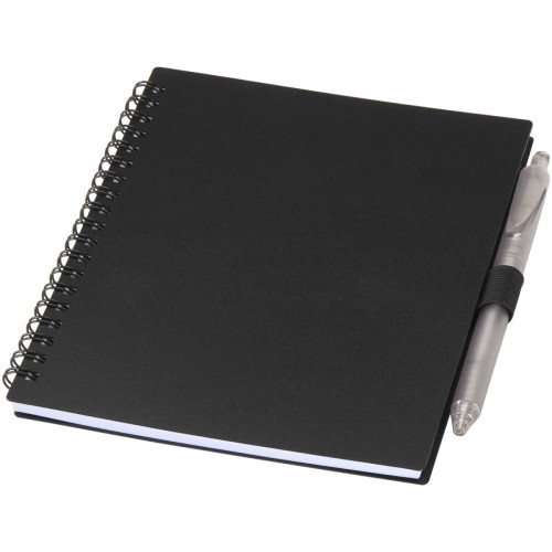 Niove recycled plastic soft cover notebook and ballpoint pen set (blue ink)