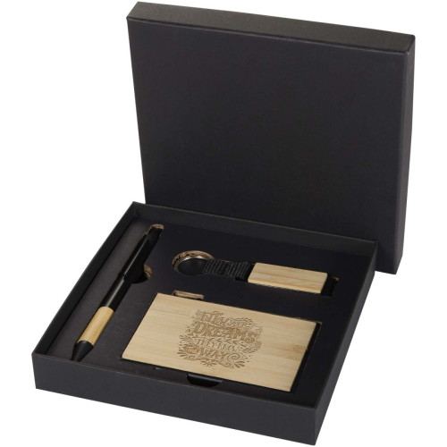 Minka RCS recycled aluminium ballpoint pen, keychain and RFID card holder gift set