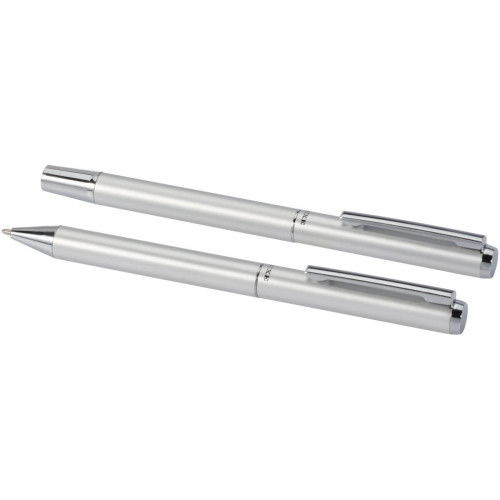 Lucetto recycled aluminium ballpoint and rollerball pen gift set (black ink)