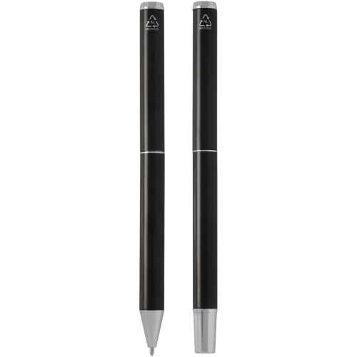 Lucetto recycled aluminium ballpoint and rollerball pen gift set (black ink)
