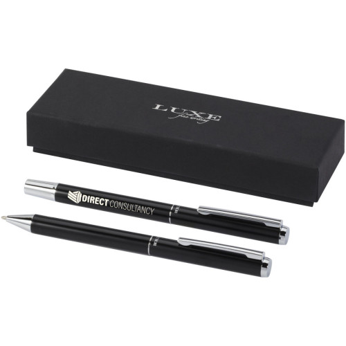 Lucetto recycled aluminium ballpoint and rollerball pen gift set (black ink)