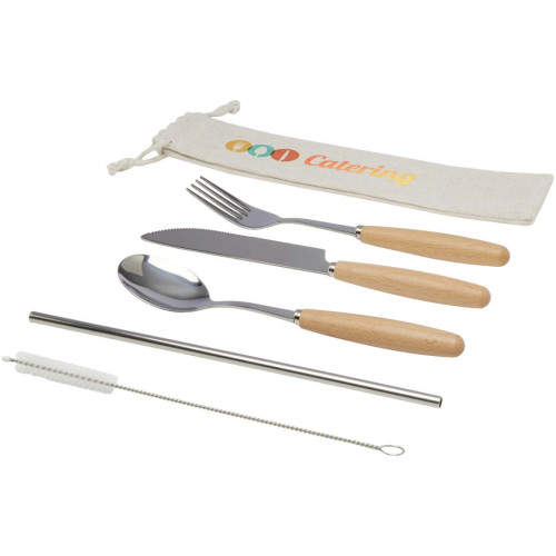 Root 5-piece stainless steel and beech wood cutlery set