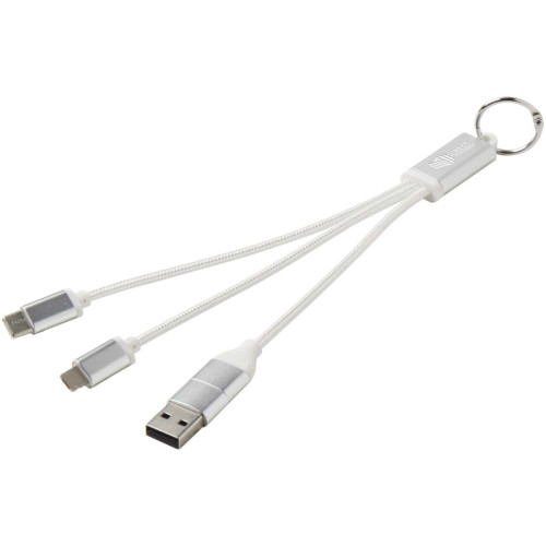 Metal 4-in-1 recycled aluminium charging cable with keychain