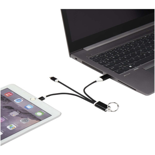 Metal 4-in-1 recycled aluminium charging cable with keychain
