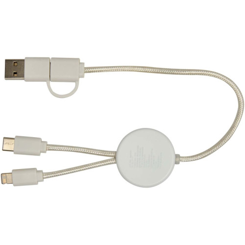 Chechia 5-in-1 recycled plastic 30 cm data sync and 27W fast charge cable with bamboo details