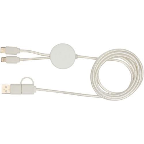 Chechia 5-in-1 recycled plastic 150 cm data sync and 27W fast charge cable with bamboo details