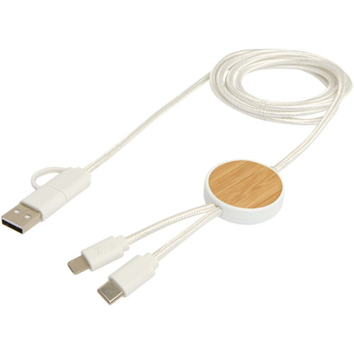 Chechia 5-in-1 recycled plastic 150 cm data sync and 27W fast charge cable with bamboo details