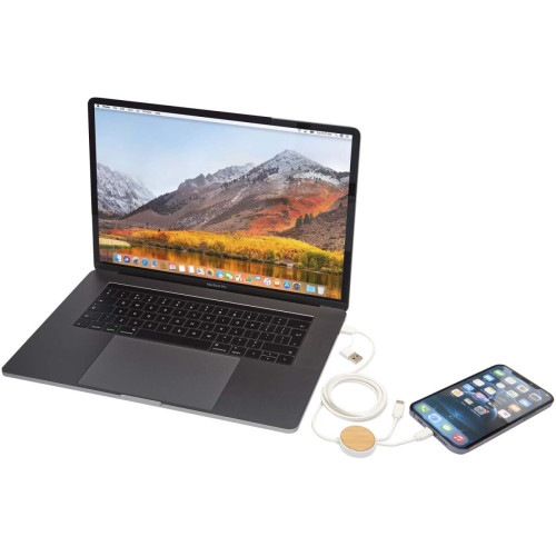 Chechia 5-in-1 recycled plastic 150 cm data sync and 27W fast charge cable with bamboo details