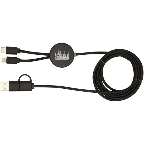 Chechia 5-in-1 recycled plastic 150 cm data sync and 27W fast charge cable with bamboo details