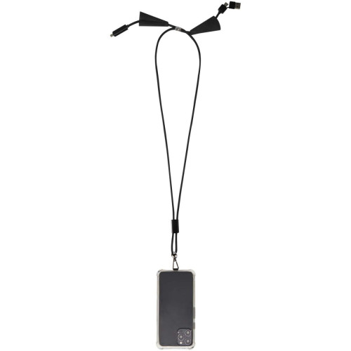 Funi recycled plastic smartphone lanyard with built-in data sync and 100W fast charge 5-in-1 cable