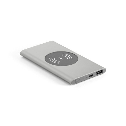 CASSINI. Power bank 4.000 mAh with 5W wireless charger in recycled aluminium (100% rAL)