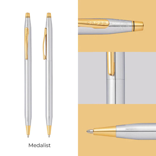 Cross Classic Century® Medalist® Chrome with 23KT Gold Plated Appointments Ballpoint Pen  (Blue Ink)