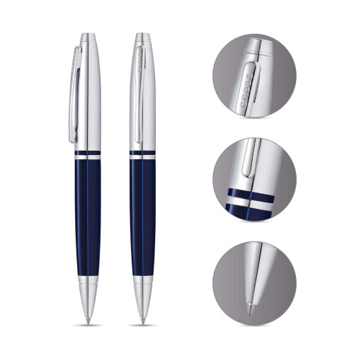 Cross Calais™ Chrome/Blue Lacquer with Polished Chrome Appointments Ballpoint Pen  (Blue Ink)