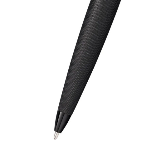 Cross ATX® Brushed Black with Machine-Turned Diamond Pattern Engraving with Polished Black PVD Appointments Ballpoint Pen (Blue Ink)