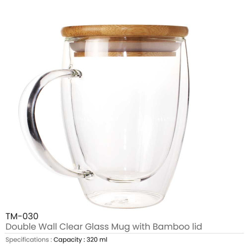 Double Wall Clear Glass Mug with Bamboo Lid