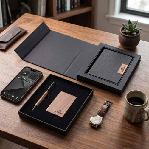 TULUM - SANTHOME 3pc Walnut Gift Set with Notebook, Pen and Card Holder
